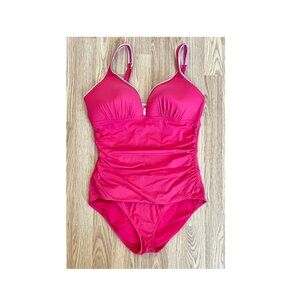 Tommy Bahama Hot Pink Ruched One Piece Swimsuit Plus Size 18 Pink white